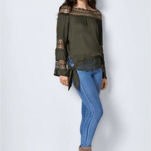 VENUS Crochet Side Tie Top Olive Green